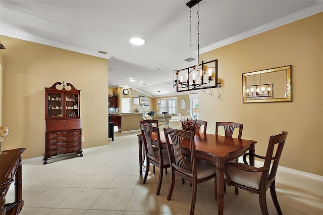 1053 Alcove Loop, The Villages, FL 32162 - dining room featuring crown molding, baseboards, a chandelier, recessed lighting, and light tile patterned flooring