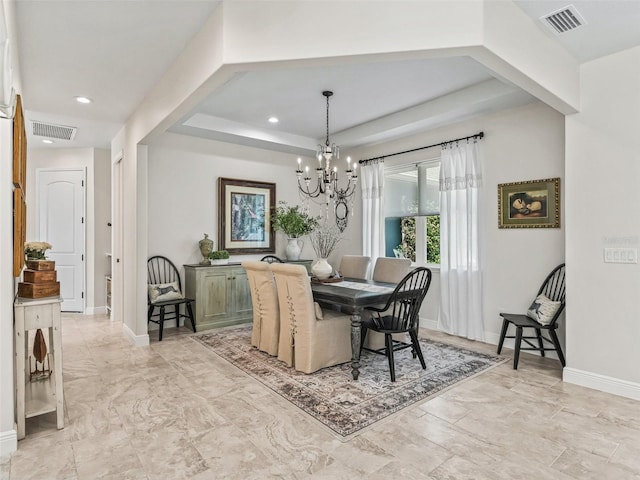 563 Dowling Cir, Lady Lake, FL 32159 - dining room with a chandelier, baseboards, a raised ceiling, and recessed lighting