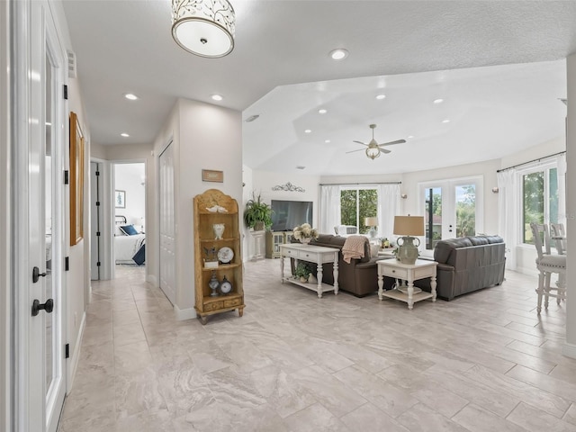 563 Dowling Cir, Lady Lake, FL 32159 - living area featuring a ceiling fan, french doors, recessed lighting, and baseboards