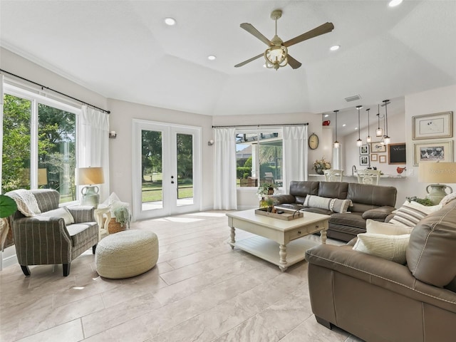 563 Dowling Cir, Lady Lake, FL 32159 - living area featuring french doors, healthy amount of natural light, ceiling fan, and recessed lighting