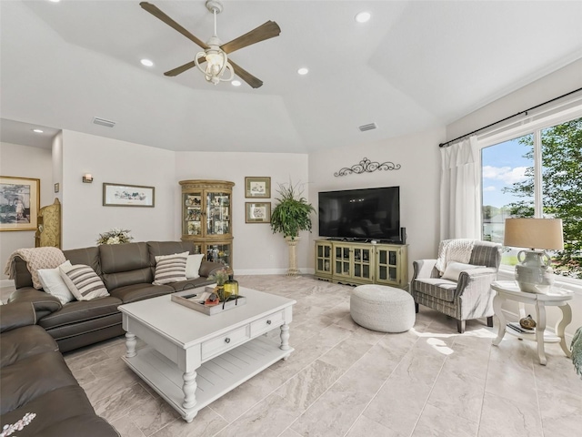 563 Dowling Cir, Lady Lake, FL 32159 - living area with ceiling fan, recessed lighting, and high vaulted ceiling