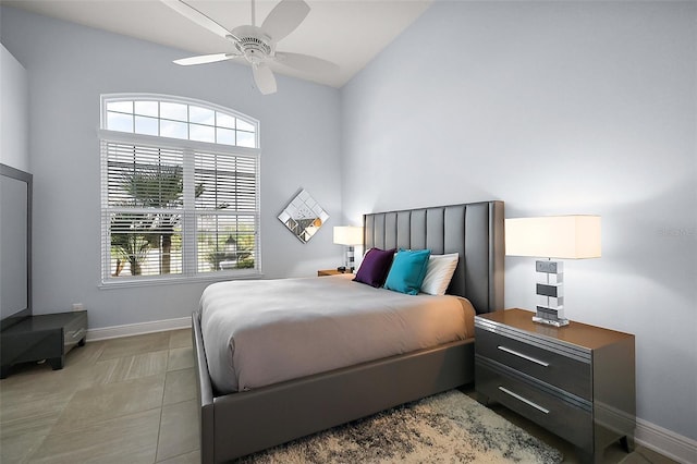 4033 Swaying Palm Ct, The Villages, FL 32163 - bedroom featuring baseboards, vaulted ceiling, and a ceiling fan