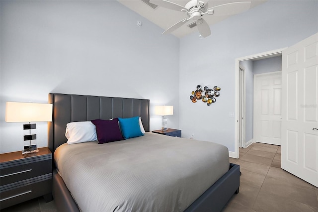 4033 Swaying Palm Ct, The Villages, FL 32163 - tiled bedroom with a ceiling fan and baseboards