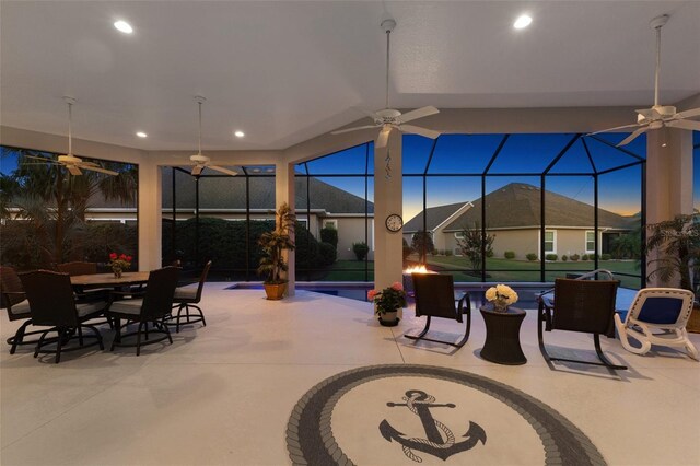4033 Swaying Palm Ct, The Villages, FL 32163 - view of patio / terrace featuring ceiling fan, outdoor dining space, and a lanai