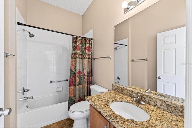 2744 Gresham Ave, The Villages, FL 32162 - bathroom with toilet, vanity, shower / bathtub combination with curtain, and tile patterned floors