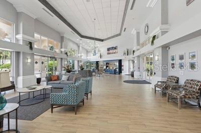 building lobby featuring a towering ceiling