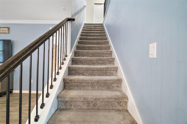 1155 Dora Parc Ln, Mount Dora, FL 32757 - stairway with baseboards, crown molding, and wood finished floors