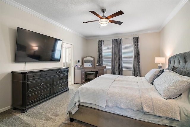 1155 Dora Parc Ln, Mount Dora, FL 32757 - bedroom with multiple windows, light colored carpet, crown molding, baseboards, and a ceiling fan