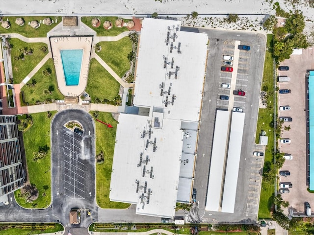 aerial view of a pool area