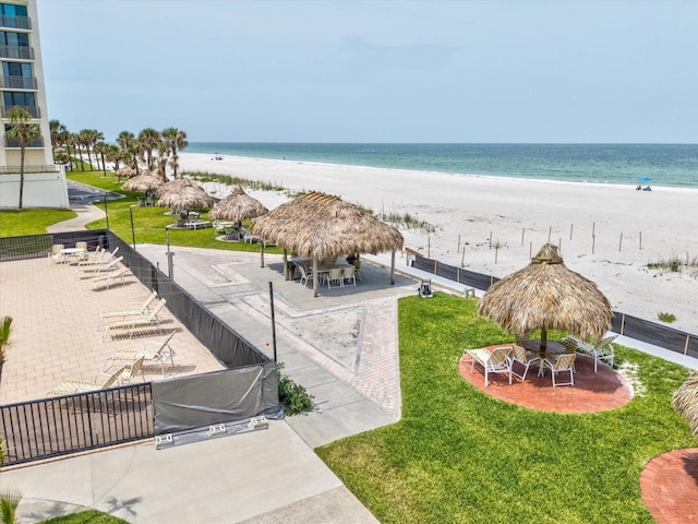 water view featuring a gazebo and nearby beach