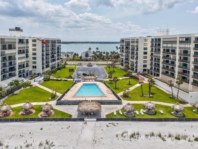 view of property's community with a water view