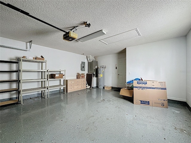 3821 Doune Way, Clermont, FL 34711 - garage featuring electric water heater, electric panel, a garage door opener, and baseboards