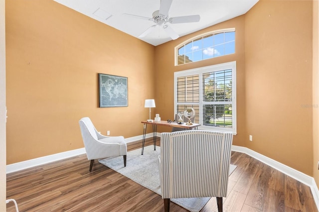 1123 Barnacle Ter, The Villages, FL 32162 - office area featuring wood finished floors, a ceiling fan, and baseboards