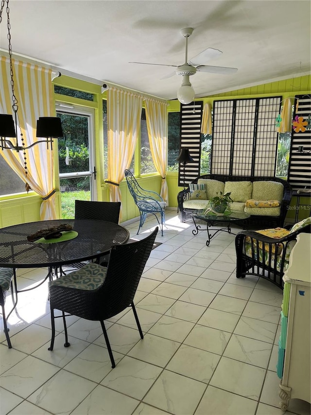 66 Elmwood Trl, Deland, FL 32724 - sunroom featuring a ceiling fan, an outdoor hangout area, and outdoor dining area