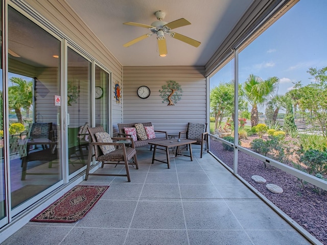 3136 Vandenberg Ct, The Villages, FL 32163 - sunroom / solarium with ceiling fan and outdoor lounge area