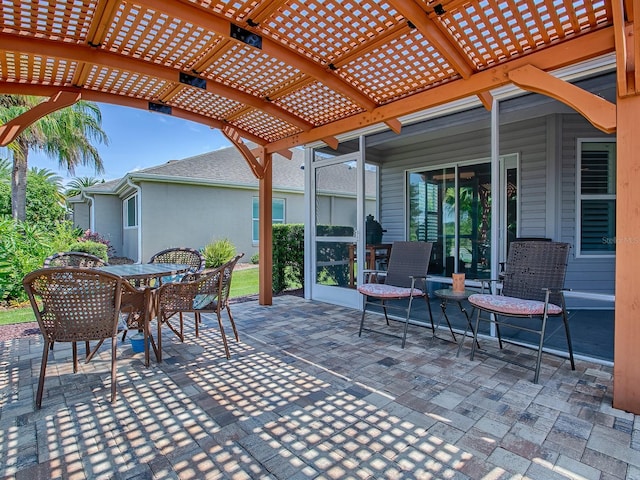 3136 Vandenberg Ct, The Villages, FL 32163 - view of patio featuring a pergola and outdoor dining space