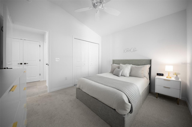4451 Elijah Loop, The Villages, FL 32163 - bedroom with light colored carpet, lofted ceiling, baseboards, a ceiling fan, and a closet