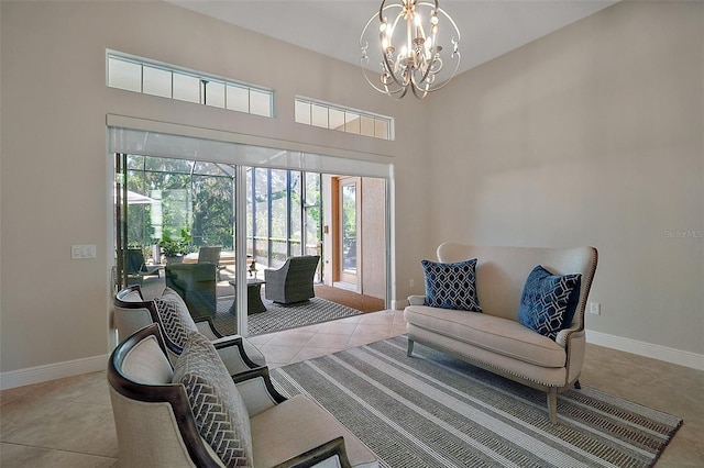 2204 Baypoint Way, The Villages, FL 32162 - living area featuring a chandelier, tile patterned flooring, and baseboards