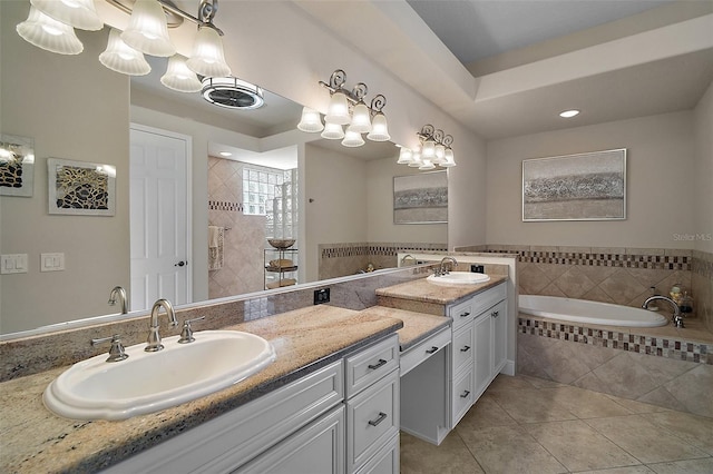 2204 Baypoint Way, The Villages, FL 32162 - full bath with double vanity, tile patterned floors, a bath, and recessed lighting