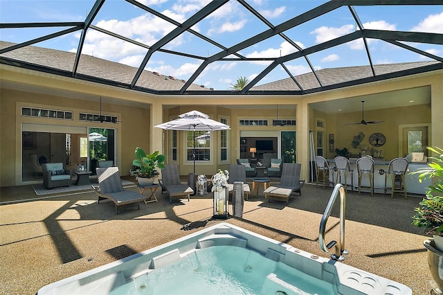2204 Baypoint Way, The Villages, FL 32162 - view of pool featuring a patio, a jacuzzi, a ceiling fan, and an outdoor living space