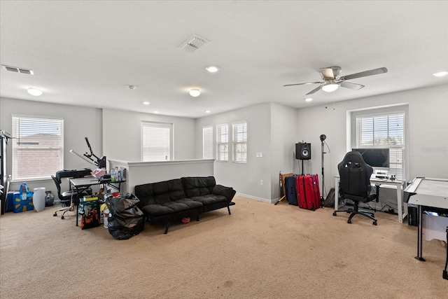 4869 Grassendale Ter, Sanford, FL 32771 - office area with carpet flooring, plenty of natural light, ceiling fan, recessed lighting, and baseboards