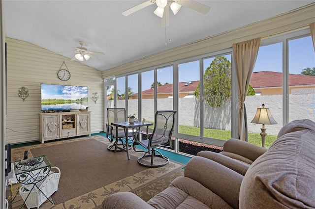 815 Cortez Ave, The Villages, FL 32159 - sunroom / solarium with ceiling fan, lofted ceiling, and outdoor dining area