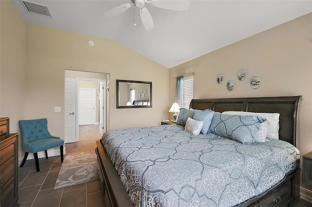 6243 Danielson Loop, The Villages, FL 32163 - tiled bedroom with lofted ceiling and a ceiling fan
