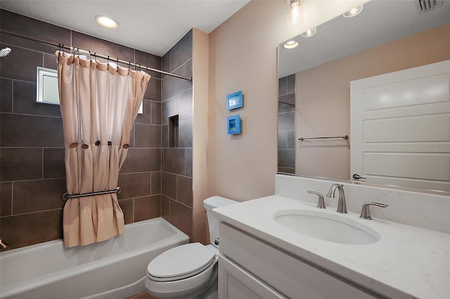 6243 Danielson Loop, The Villages, FL 32163 - full bathroom with shower / tub combo, toilet, vanity, and recessed lighting