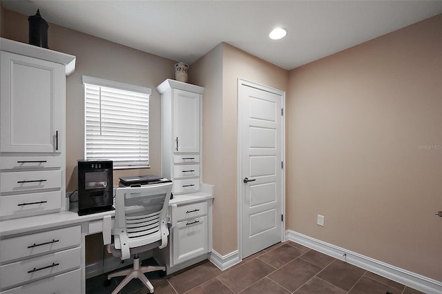 6243 Danielson Loop, The Villages, FL 32163 - unfurnished office with baseboards, dark tile patterned flooring, and recessed lighting