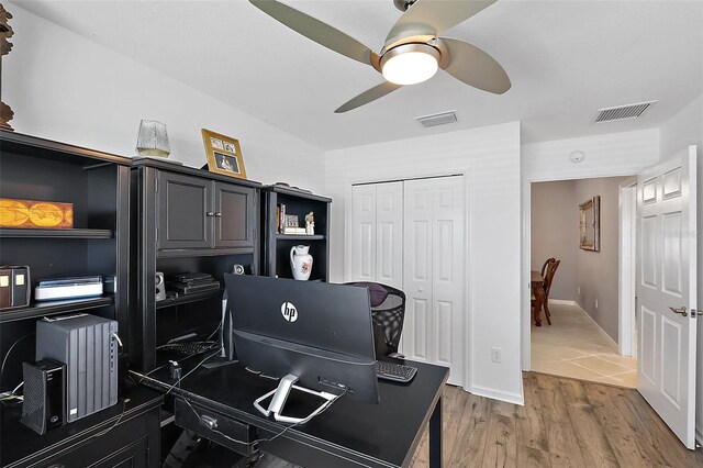 11287 Stewart Loop, Oxford, FL 34484 - home office featuring ceiling fan and wood finished floors