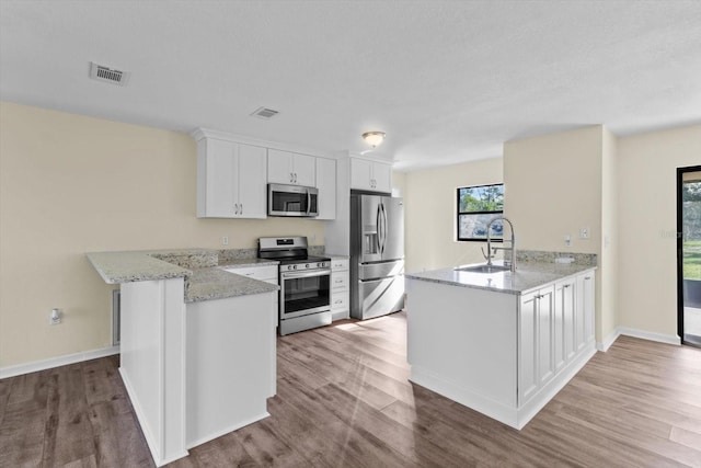 10655 N Party Ave, Dunnellon, FL 34433 - kitchen with appliances with stainless steel finishes, a peninsula, a sink, and wood finished floors