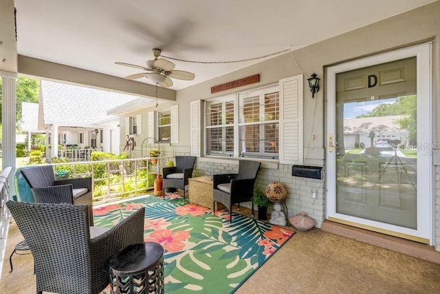 view of patio / terrace featuring ceiling fan and covered porch