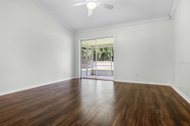 8527 Firestone Cir, Clermont, FL 34711 - spare room with ornamental molding, a ceiling fan, dark wood finished floors, and baseboards