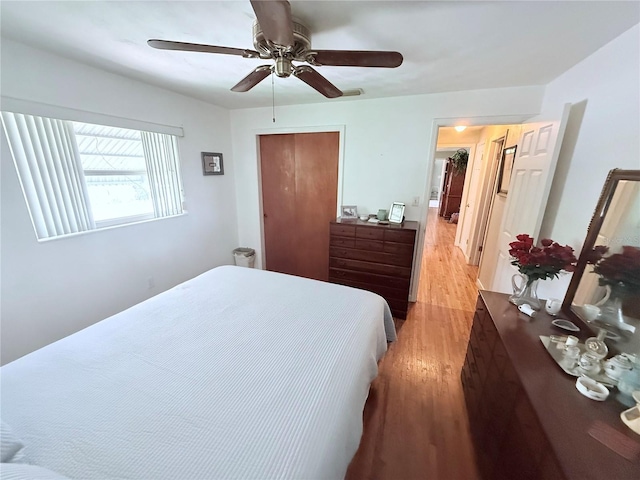 603 W Seminole Ave, Eustis, FL 32726 - bedroom with wood finished floors, a ceiling fan, and a closet