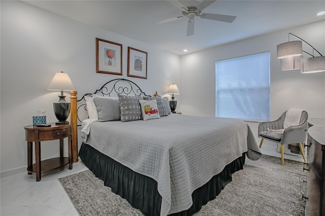 17009 SE 96th Chapelwood Cir, The Villages, FL 32162 - bedroom with marble finish floors, recessed lighting, baseboards, and ceiling fan