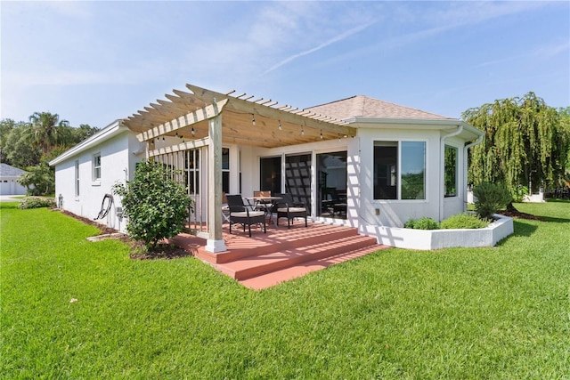 541 Carrera Dr, The Villages, FL 32159 - back of house with a patio area, a pergola, a yard, and a shingled roof