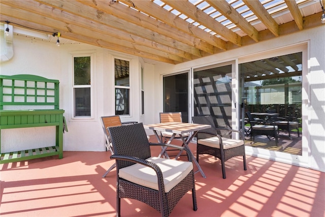 541 Carrera Dr, The Villages, FL 32159 - wooden deck featuring outdoor dining space and a pergola