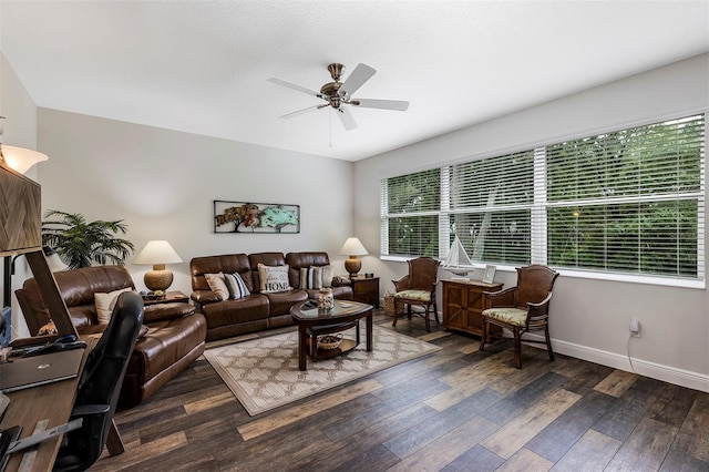 4581 Shenandoah River Trl, Leesburg, FL 34748 - living area with ceiling fan, wood finished floors, and baseboards