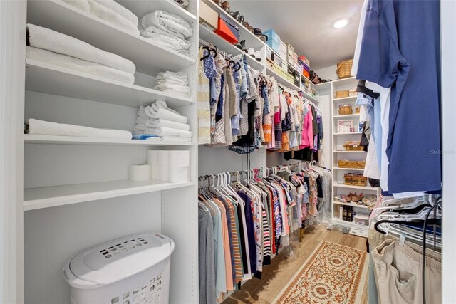 walk in closet featuring wood finished floors
