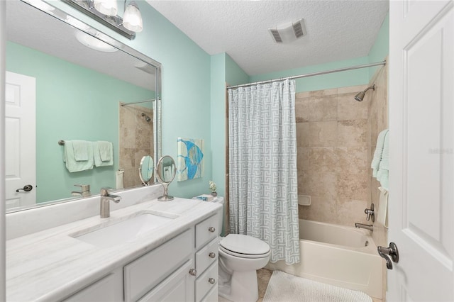 1521 Southport St, The Villages, FL 32162 - full bathroom featuring toilet, vanity, shower / tub combo with curtain, a textured ceiling, and tile patterned floors