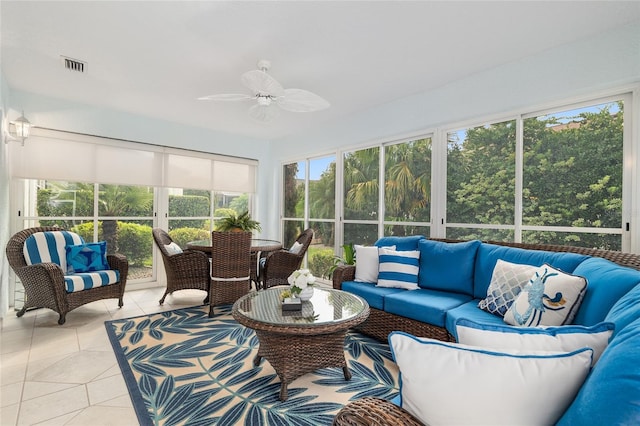 1521 Southport St, The Villages, FL 32162 - sunroom / solarium with an outdoor living space, tile patterned floors, and ceiling fan