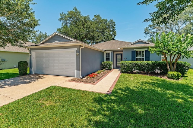 26822 Bull Run, Leesburg, FL 34748 - ranch-style house with a garage, stucco siding, a front yard, and concrete driveway