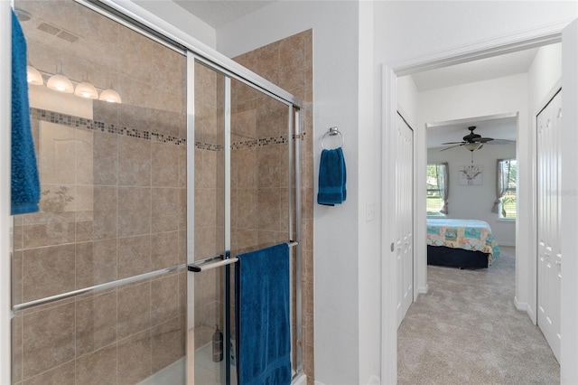 26822 Bull Run, Leesburg, FL 34748 - ensuite bathroom with a shower stall and a ceiling fan