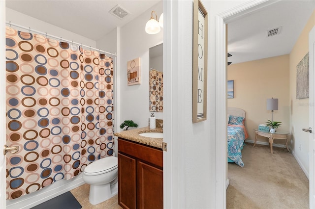 26822 Bull Run, Leesburg, FL 34748 - bathroom with vanity, toilet, baseboards, and a shower with shower curtain