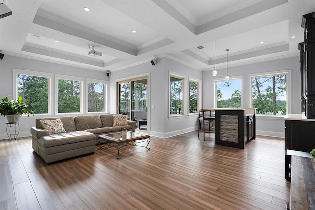 10122 Royal Island Ct, Orlando, FL 32836 - living area with baseboards, hardwood / wood-style flooring, and crown molding