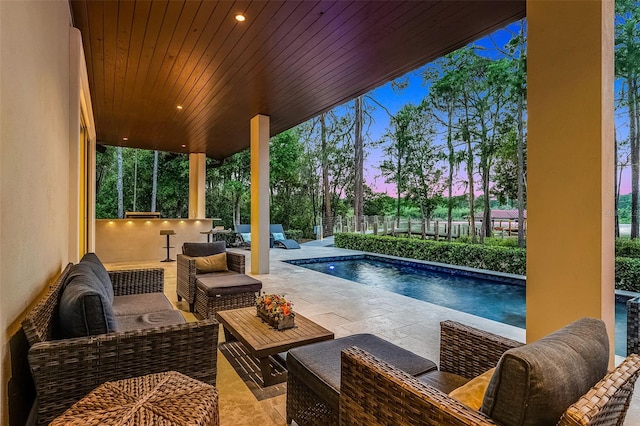 10122 Royal Island Ct, Orlando, FL 32836 - view of patio featuring an outdoor hangout area, a fenced backyard, and an outdoor pool