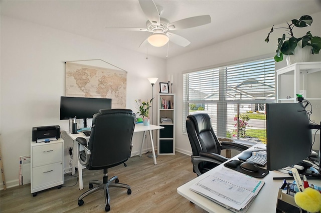 1627 Mclucas Ln, The Villages, FL 34762 - office space with ceiling fan, wood finished floors, and baseboards