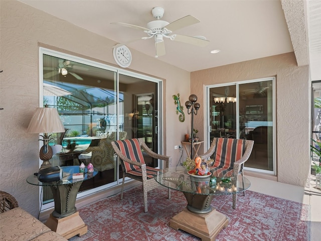 2998 Kramer Ct, The Villages, FL 32163 - view of patio / terrace featuring a ceiling fan and a lanai