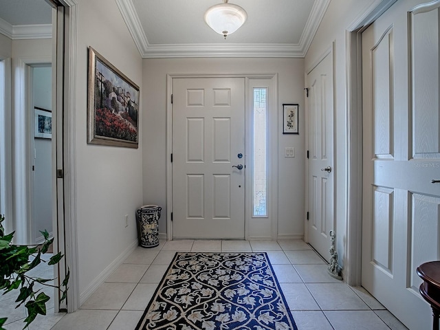 3112 Burbank Ln, The Villages, FL 32162 - entrance foyer featuring light tile patterned flooring, crown molding, and baseboards