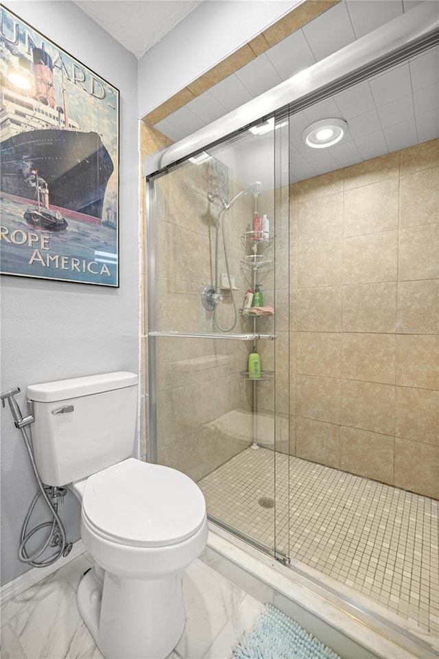 8180 N Duval Dr, Citrus Springs, FL 34434 - full bathroom featuring marble finish flooring, toilet, and a shower stall
